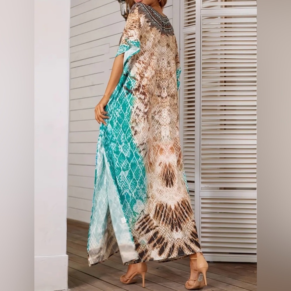 Boho Snake Print Kaftan Cover Up Maxi Dress - Picture 4 of 10